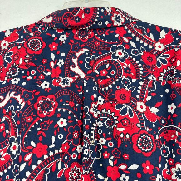 Talbots Plus Blouse Size 2X Red Blue Paisley Floral Cotton Long Sleeve Button Up - Picture 7 of 11